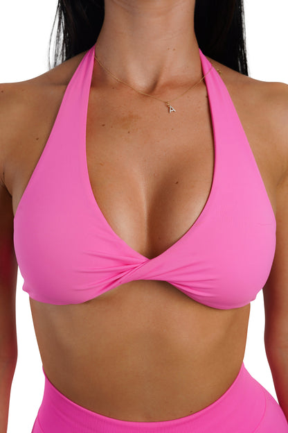 Twist Halter Bra - Neon Pink